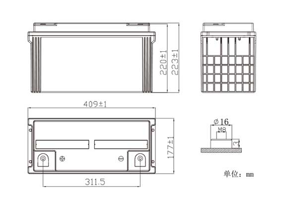 SafeGuard12BH450Battery Appearance Dimensions