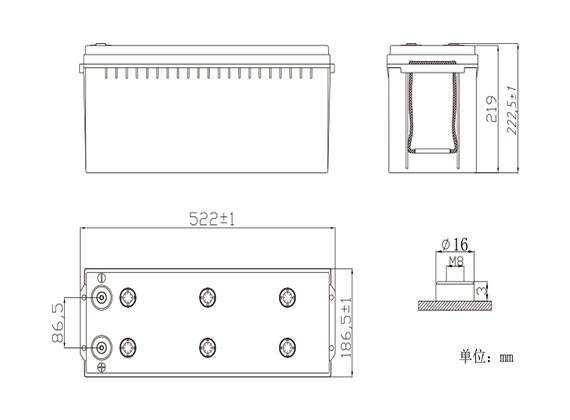 SafeGuard12BH620Battery Appearance Dimensions