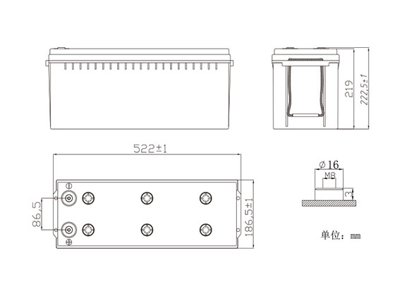 SafeGuard12BH660Battery Appearance Dimensions