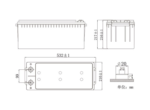 SafeGuard12BH800Battery Appearance Dimensions