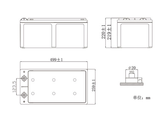 SafeGuard12BH900Battery Appearance Dimensions